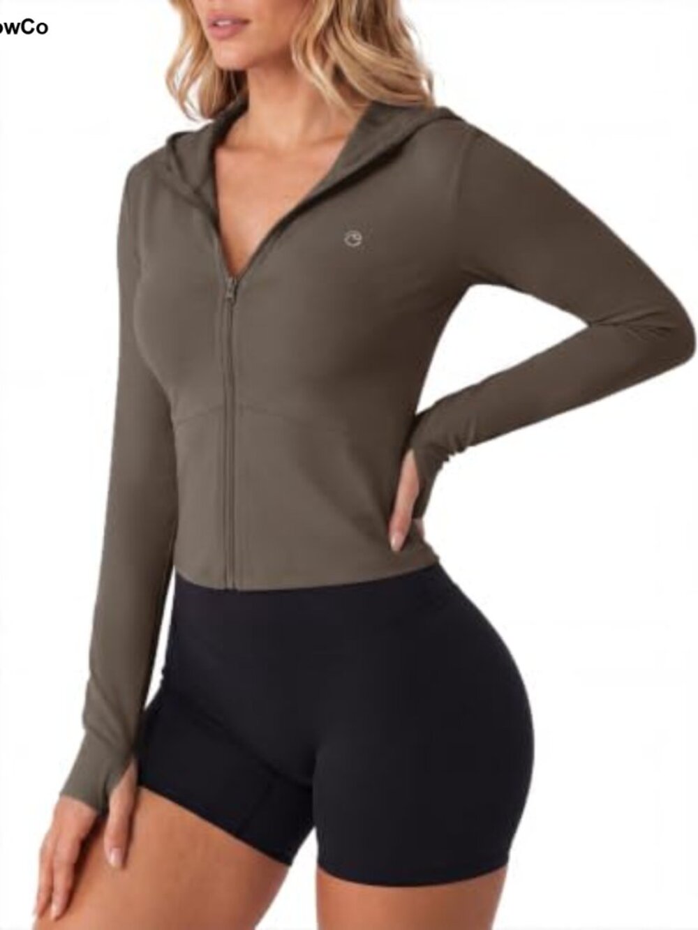 Women's Cropped Zip Up Hoodie Athletic Jacket with Thumb Holes